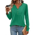 thumbnail image 2 of HVOBTTY Women's Long Sleeved T Shirt, Fall and Winter Tops for Women, Women's Casual Solid Color Long Sleeve V Neck Loose Button Lightweight T Shirt Mint Green, Mint Green, 2 of 5