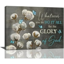 Farmhouse Cotton Decor Wall Art Rustic Cotton Butterfly Floral Motivational Cotton Canvas Painting Framed Artwork for Bathroom Living Room Bedroom 16''''x12''''