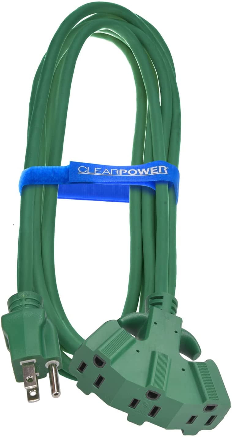Clear Power 16/3 SJTW 8 ft 3 Outlet Outdoor Extension Cord, Green, CP10210