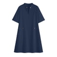 thumbnail image 6 of Guieoi Summer Dresses for Women V-Neck Short-Sleeve Cotton-Linen Casual Straight-Cut Solid-Color Dress with Pockets Blue S, 6 of 7