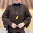thumbnail image 2 of BWASD Shawl Wraps for Women Solid Color Bat Sleeve Knitted Coat Cape Loose Hollow Out Thick Line for Spring Fall Winter Brown, 2 of 4