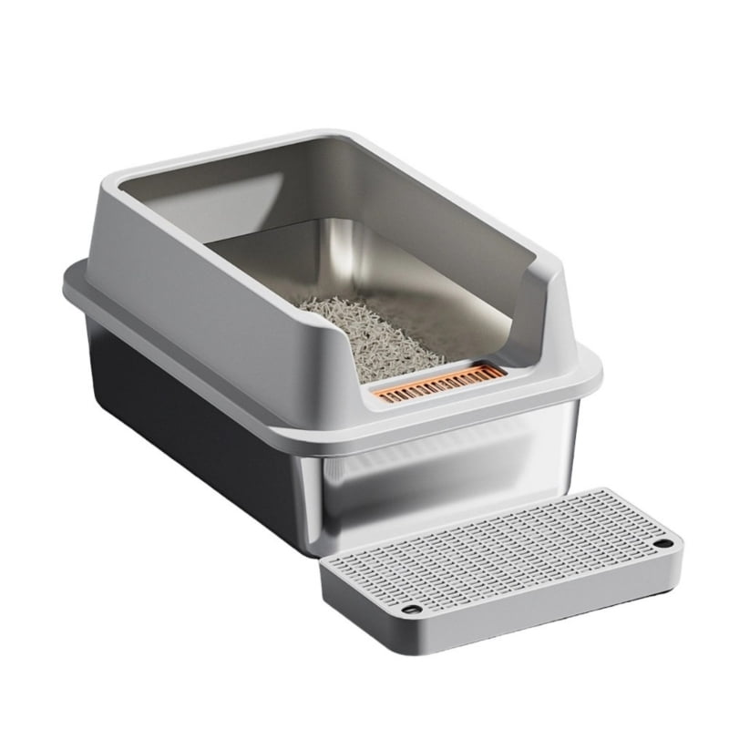 Yiran Stainless Steel Cat Litter Box, Light Gray, 50CM脳15CM Base