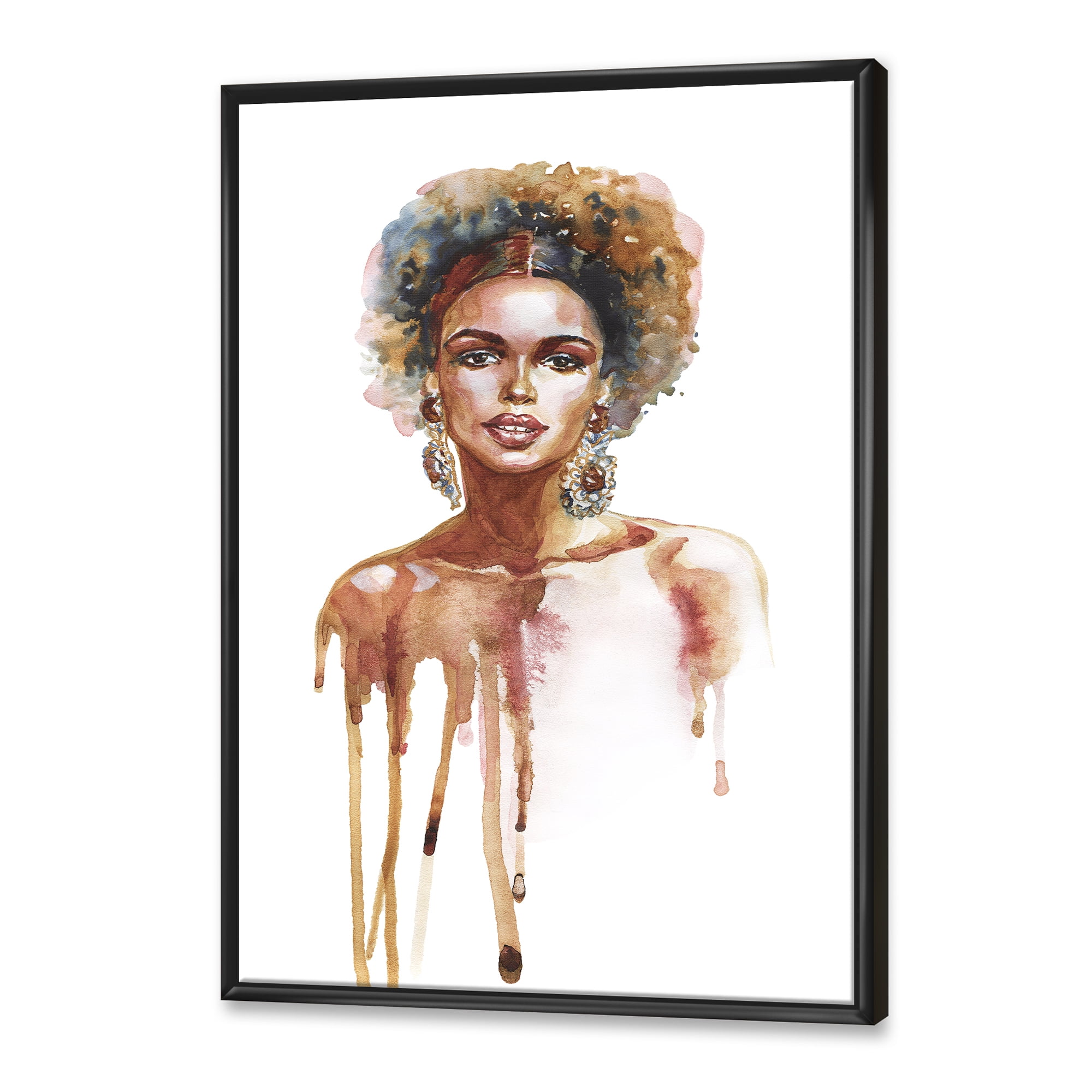 Designart 'Portrait of Afro American Woman XIII' Modern Framed Canvas Wall Art Print