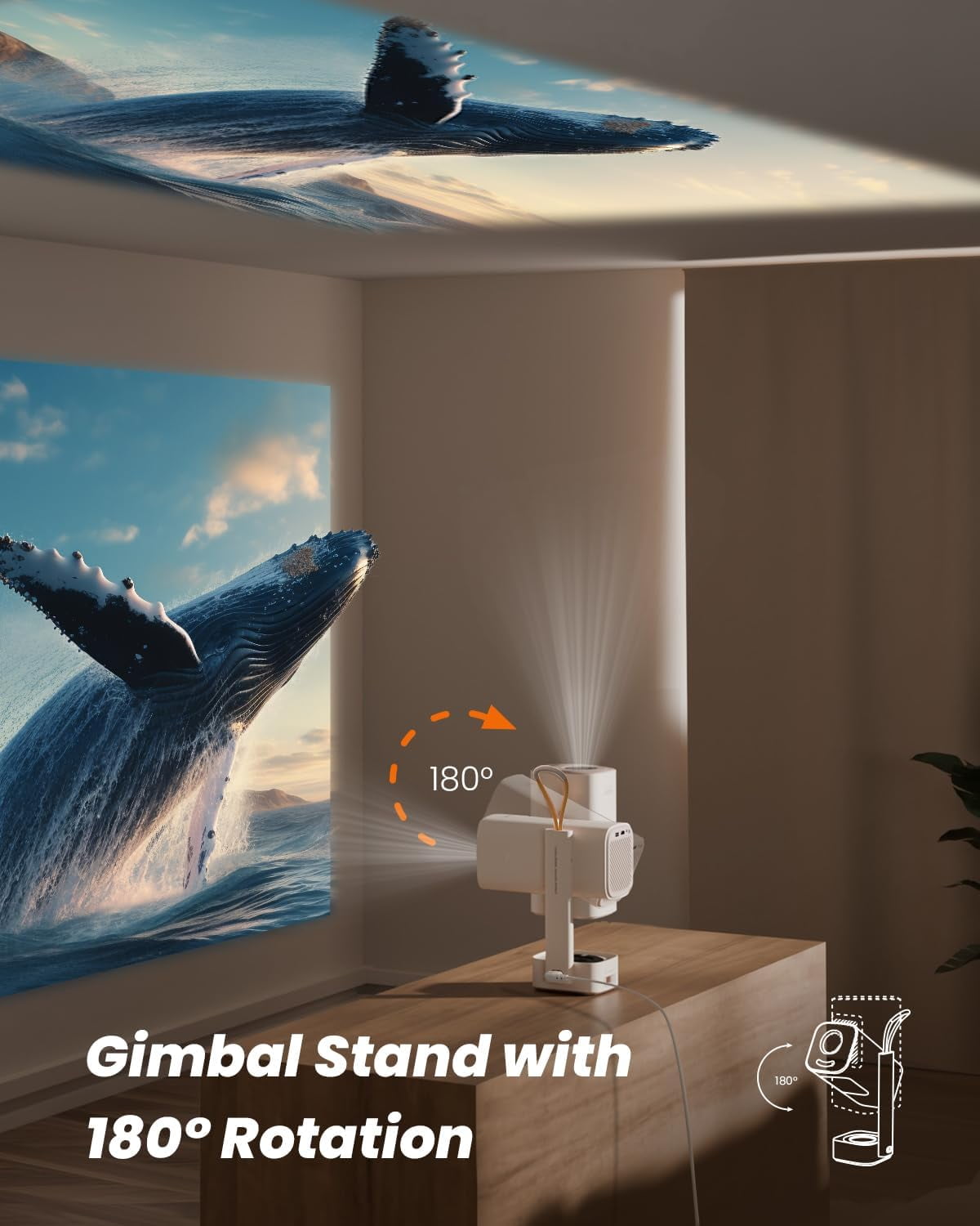 Yaber T1 Pro Smart Projector, WiFi6 and Bluetooth, Built-in Streaming Apps, Turbo Sonic Bass, Auto Focus & Keystone, Native 1080 FHD with HDR10, 180° Rotatable Portable Projector