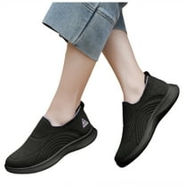 Rokment Orthopedic Slip on Walking Shoes for Women 2026 Spring Fall Knit Comfortable Arch Support Driving Work Nursing Tennis Loafers Seniors Jogging Workout Flat Black Size 6