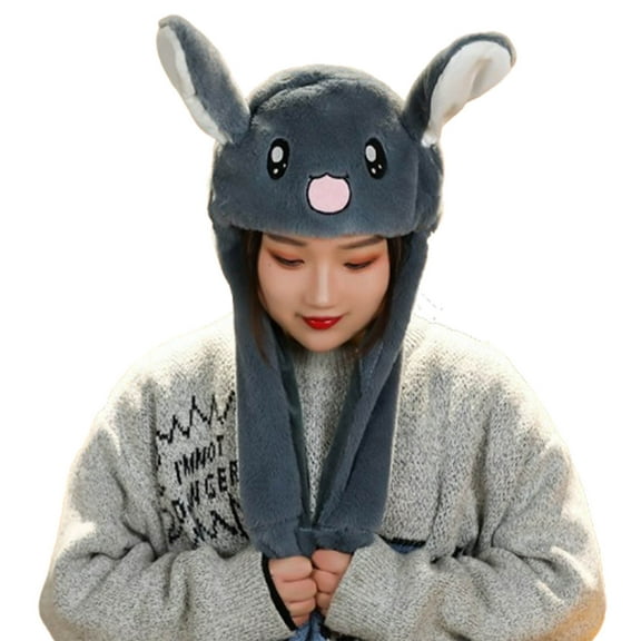 Lunxisen 2 Pcs Cute Rabbit Ear Plush Beanie Cap Outdoor Fluffy Bunny Hat Scarf Set Indoor Warm Thick Fleece Animal Hoodie