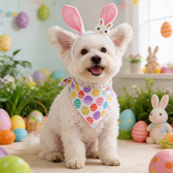 FeiFu Easter Pet Headband Hat Bow Tie Set Festive Holiday Accessories for Cats Dogs Porch Goose Decor Party Dress-Up Supplies