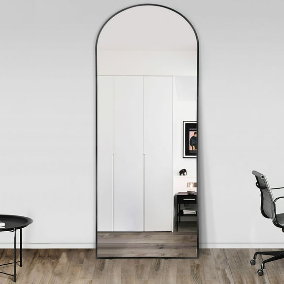Aluminum Alloy Full-length Mirror Arch Decorative Mirror 67"*30",Black with Bracket