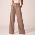thumbnail image 5 of JUUNthy Womens Wide Leg Pants, High Waist Striped Pleated Zipper Button Casual Office Palazzo Dress Trousers with Pockets Beige L, 5 of 9