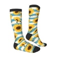 thumbnail image 3 of Haiem White Blue Striped Sunflower Socks, Funny Novelty Crazy Design Cotton Socks Sports Socks Knee High Socks For Men, Women,1Pairs - Gift For Working Friends, 3 of 8