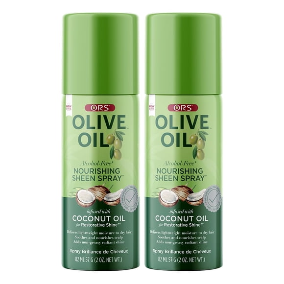 ORS Aceite de oliva nutritivo spray de brillo impregnado con coco para un brillo restaurador sin alcohol, 2 onzas (paquete de 2)