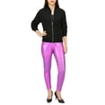 thumbnail image 4 of HDE Women's Shiny Holographic Leggings Liquid Metallic Pants Iridescent Tights (Fuchsia, Small), 4 of 5
