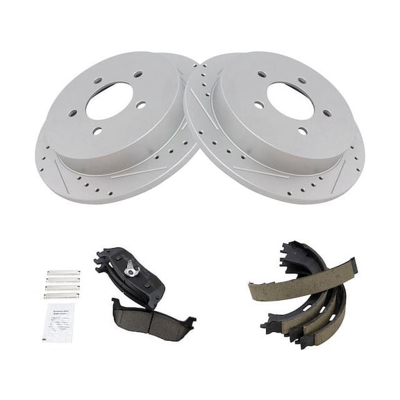 Rear Brake Pad Rotor and Parking Brake Kit - Compatible with 1999 - 2003 Ford F-150 2000 2001 2002