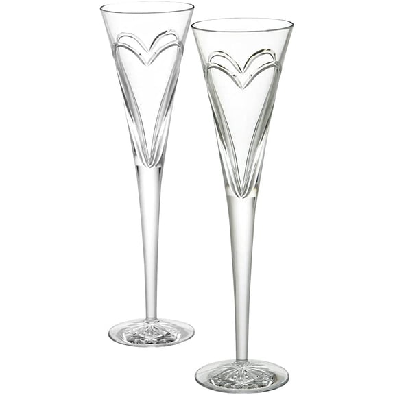 Waterford Wishes Love  Romance Pair Toasting Flutes, 4.9 oz, Clear