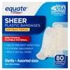 Equate Sheer Antibacterial Plastic Bandages, Assorted Sizes, 80 Ct
