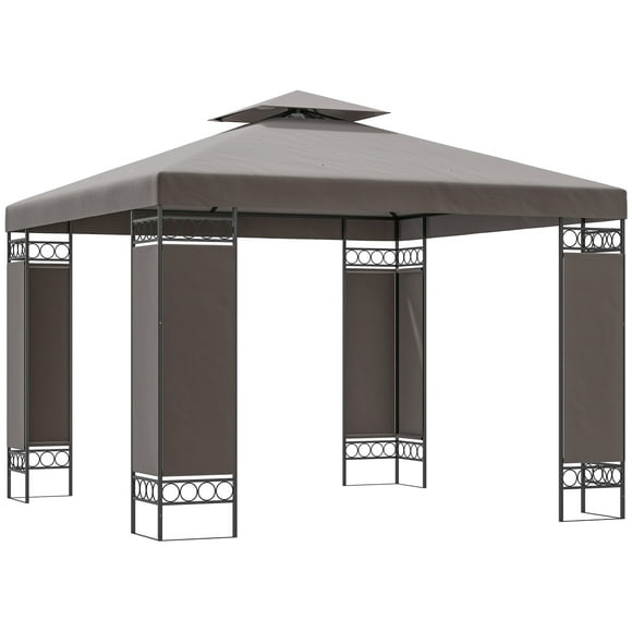 Outsunny 10 x 10 FT Canopy Gazebo, Double Roof Outdoor Gazebo, Khaki