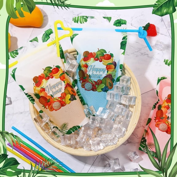 600 Pack Drink Pouches with Straws Plastic  Bags for Adults Disposable Drinking Bags Stand  Zipper Pouches for Smoothie  Coffee Tea Birthday Party Fruit
