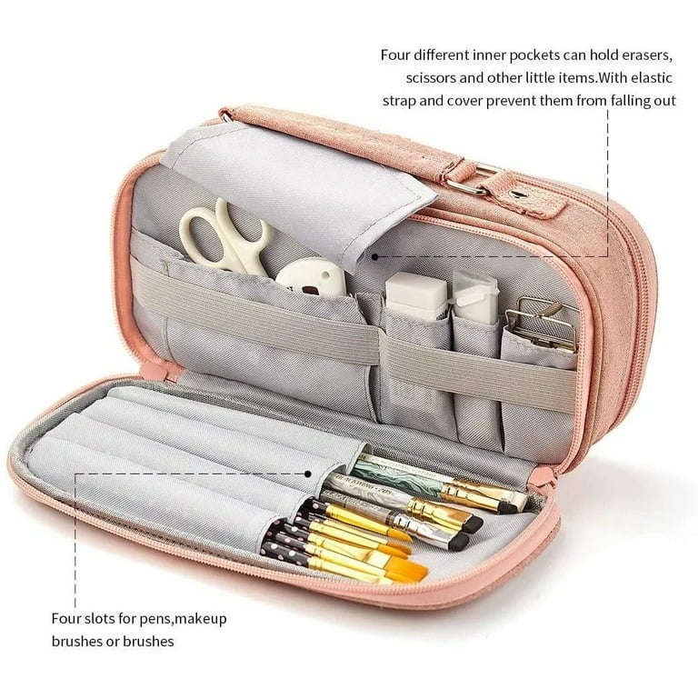 Slim Canvas Pencil Case Pouch Compact Zipper Pen Case Simple Stationery Bag