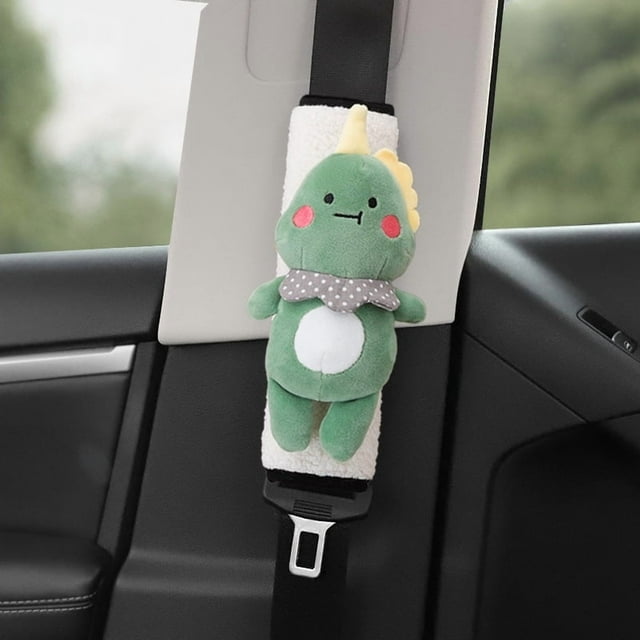 1 protector de cinturón de seguridad para niños (dinosaurio, blanco), funda de algodón, cojín de seguridad con dibujos de animales, arnés de hombro cómodo y extraíble, lavable.