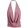 thumbnail image 2 of J. METHOD Women's Sleeveless Halter Neck Lightweight Low Cut Deep V Neck Sexy Draped Backless Top Blouse NEWT07 Dusty Pink L, 2 of 6