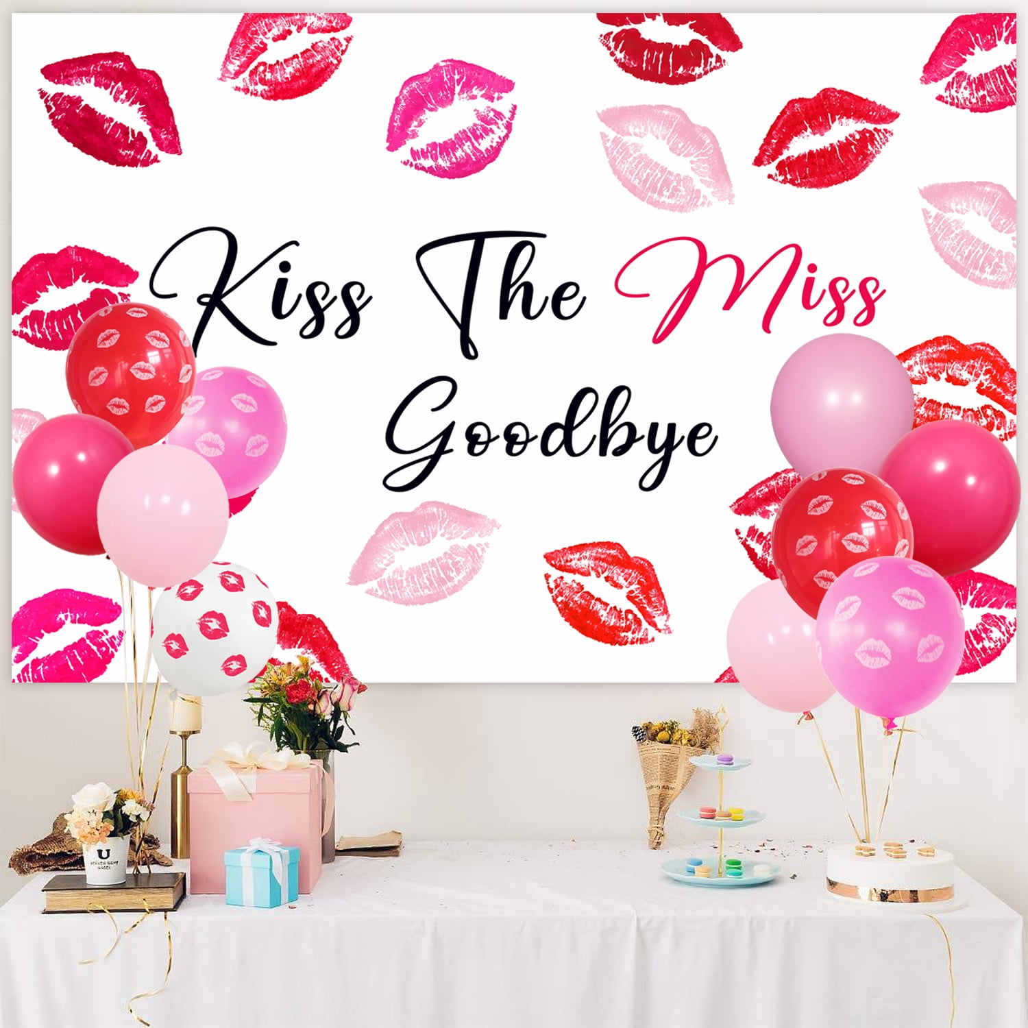 Bachelorette Party Balloon Garland Arch kit Decoration Kiss The Miss Goodbye Backdrop Red Lips Balloons for Hen Party Bridal Shower Party Suppiles