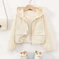 thumbnail image 7 of Y-Sunset Girls Solid Corduroy Hooded Zip Up Jacket, Elastic Hem Cropped Toddler Outerwear， Wind Resistant Kids Coat for Fall Daily Outdoor Travel Camping Wear(Beige/12-13 Years), 7 of 7