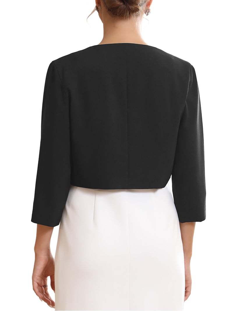 Inspire Chic Women's Formal Bolero for Evening Dresses Half Sleeves Open Front Cocktail Shrugs S Black
