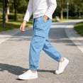 thumbnail image 7 of FAIOROI Boys Cargo Jogger Pants with Elastic Drawstring Waist and Flap Pockets Lightweight Casual Athletic Pants for Kids Sky Blue 5-6T, 7 of 7