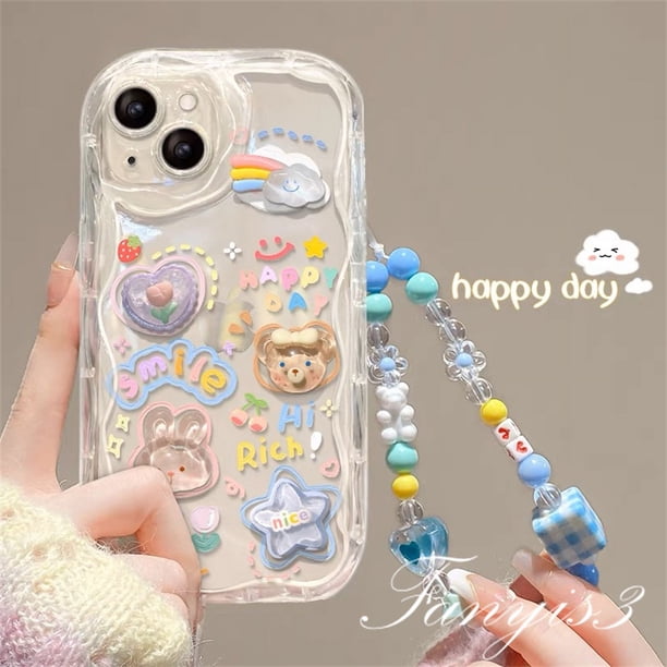 Con Cadena Samsung A34 A14 A04 A54 A04s A04E A24 A23 A13 A03 A52 A52s A03s A02s A12 A22 A51 A32 A50 A30s A50s Colorido Lindo Graffiti Ondulado Borde Curvo Teléfono Funda Suave