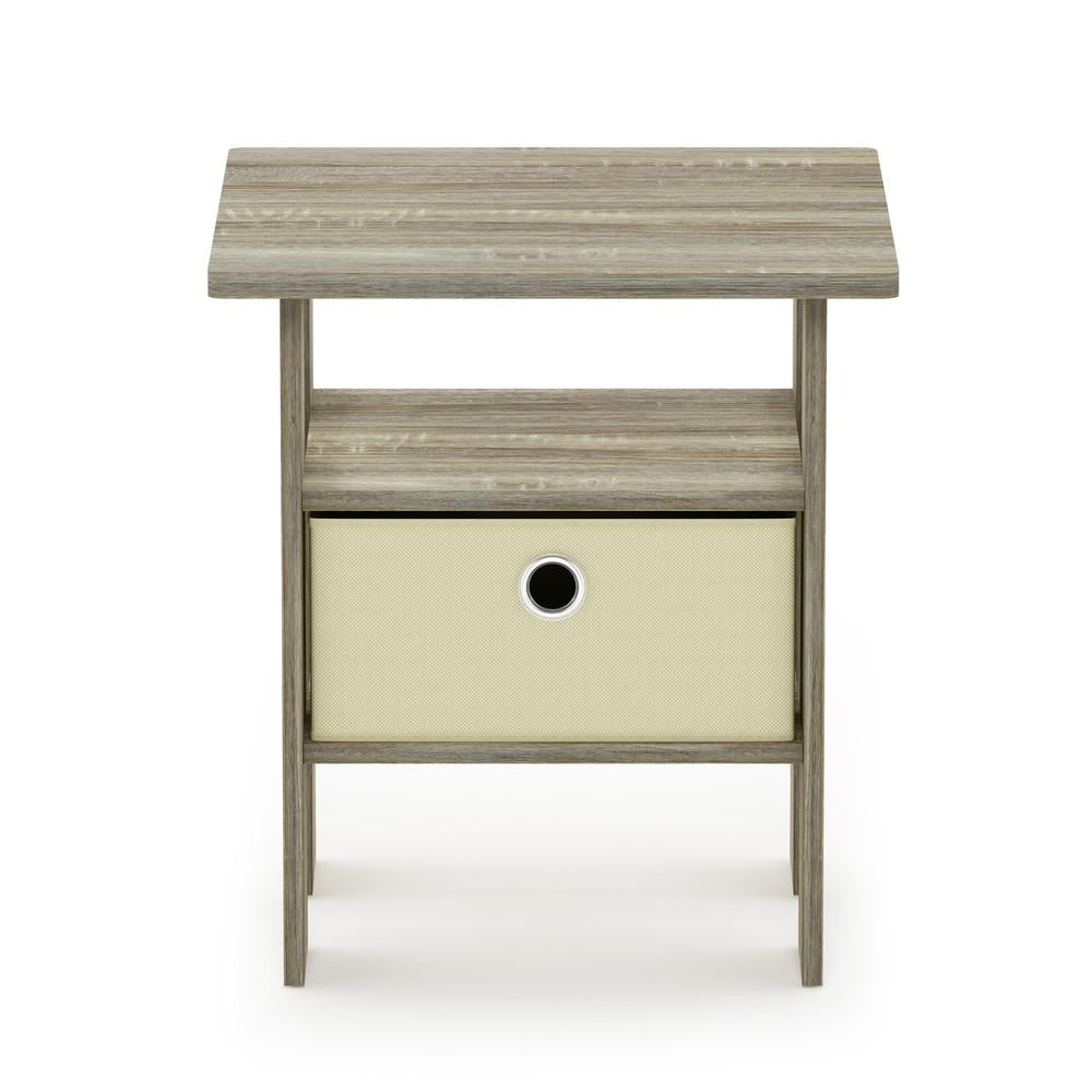 Furinno ANDREY Engineered Wood End Table with Bin Drawer in Sonoma Oak/Ivory