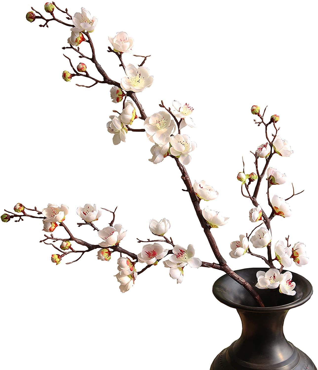 Nvzi 3pcs Artificial Cherry Blossom Branches,23 Inch Long Stem Silk Plum Blossom with Buds,White