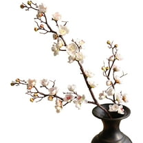 Nvzi 3pcs Artificial Cherry Blossom Branches,23 Inch Long Stem Silk Plum Blossom with Buds,White