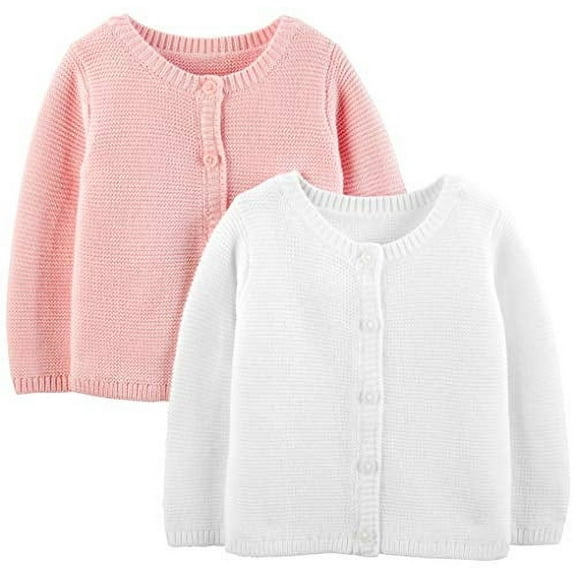 Simple Joys by Carter's Girls' 2-Pack Knit Cardigan Sweaters, White/Pink, 6-9 Months