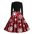 thumbnail image 6 of Lorytime Christmas 50s Cocktail Dresses for Women Snowflakes Crew Neck A Line Dress Long Sleeve Party Dresses with Belt, 6 of 6