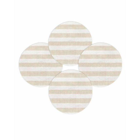 Round Placemats Set of 4 Linen Beige Stripes Place Mats Washable Woven Placemat Farmhouse Striped Circle Braided Table Mat for Kitchen Dining Table Party Home Decor 15 Inch