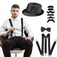 thumbnail image 1 of 1920 Mens Gatsby Costume Accessory Set With Gangster Hat Beard Elastic Braces Neck Bow Pocket Watch, 1 of 4