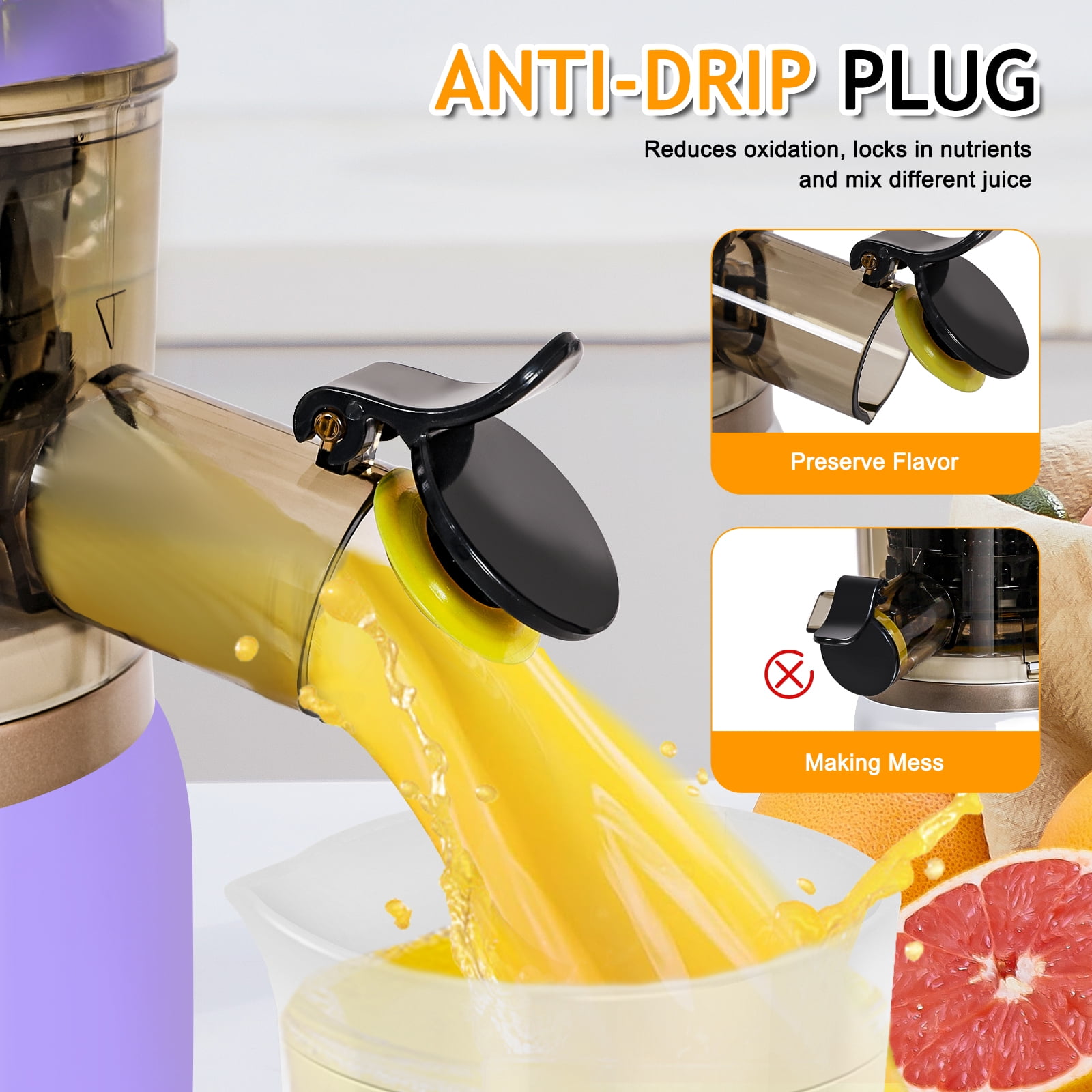 CAYNEL Masticating Slow Juicer Compact and Portable Cold Press Juice with 1.77” Extra Wide Inlet Funnel,Violet