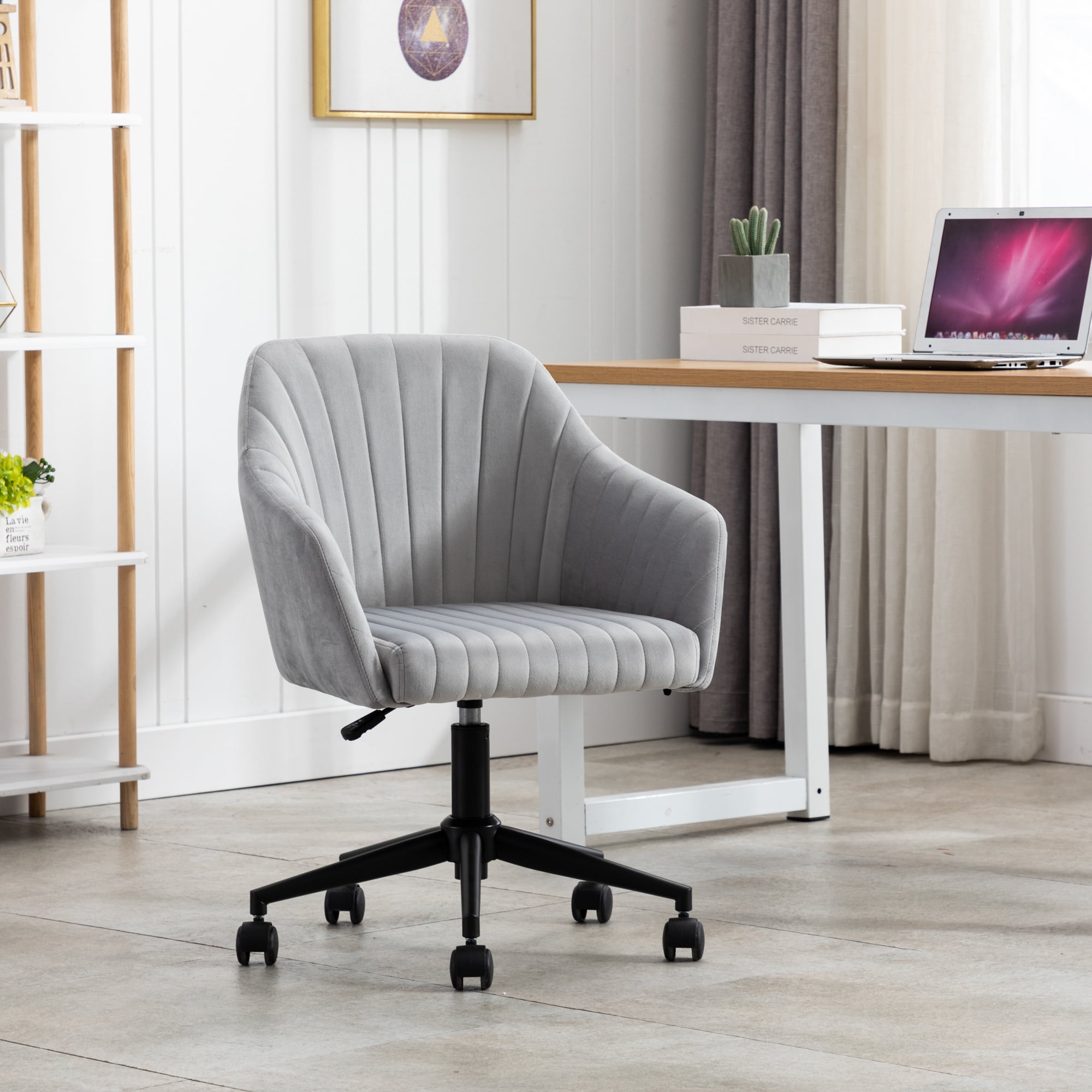 Modern Office Chair Task Desk Adjustable Swivel Height W/Wheels Velvet 