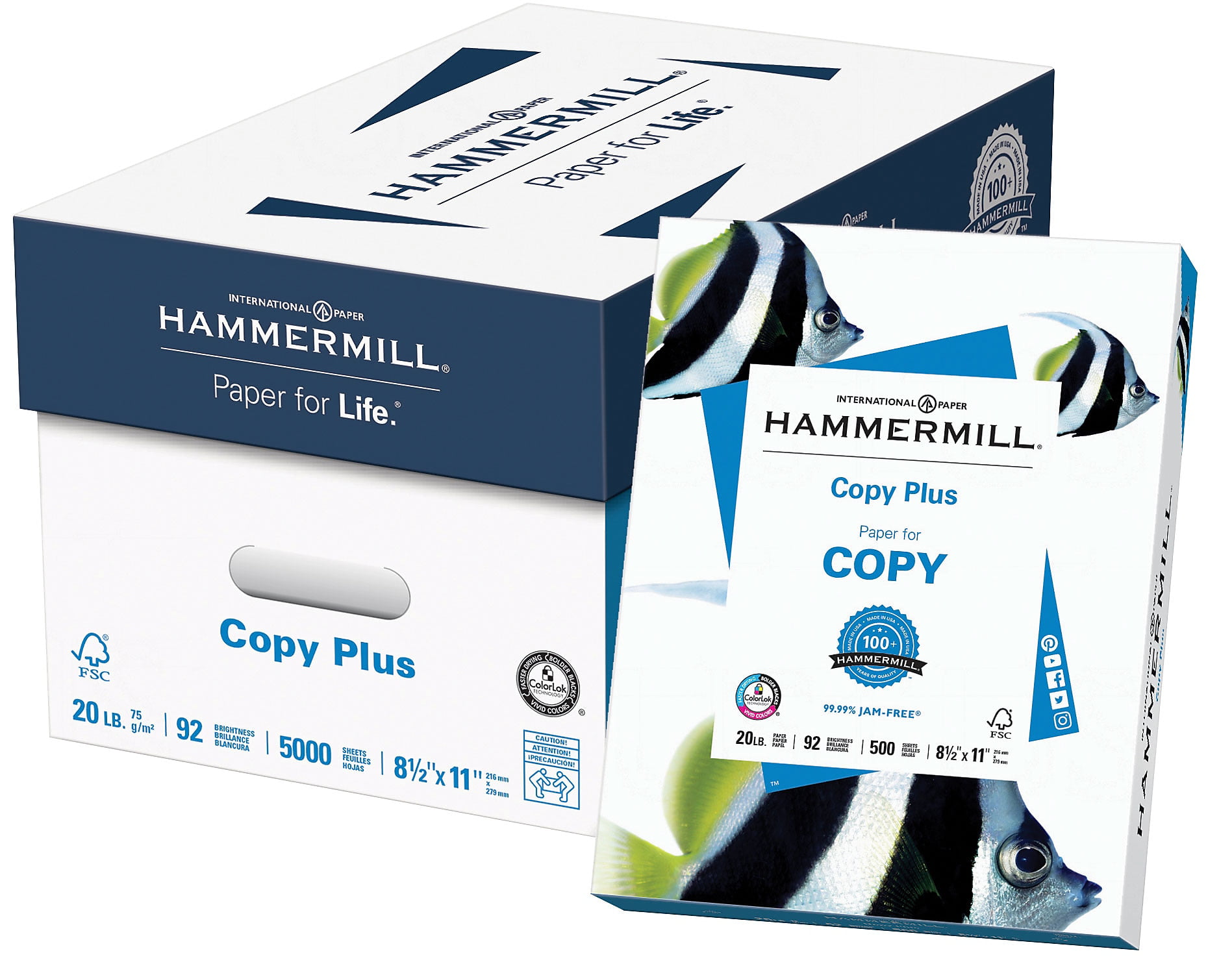 5 Reams/Carton 500/Ream Hammermill Copy Plus 8.5 x 11 Copy Paper 92 Brightness 20 lbs 