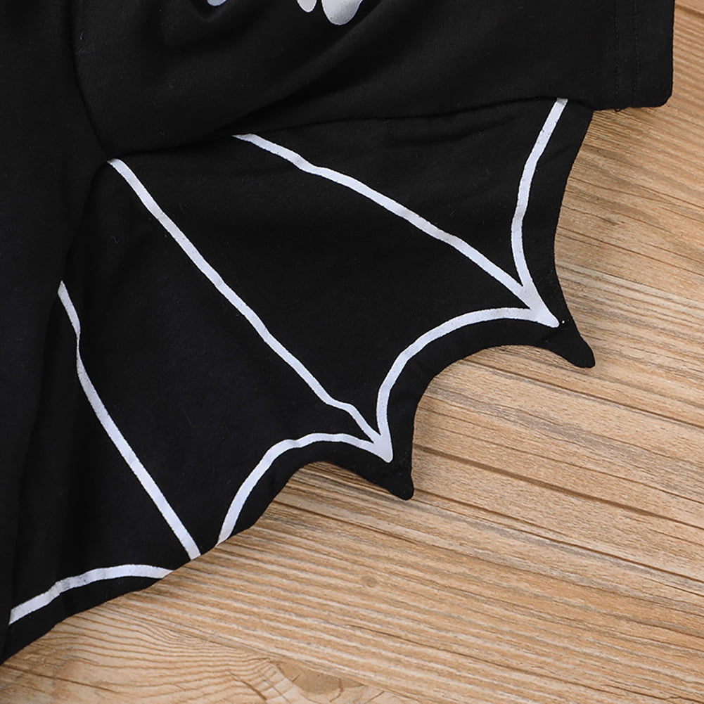 IBTOM CASTLE Newborn Baby Bat Costume Halloween Cosplay Cloak Romper with Wings Ears Hoodie My First Halloween Outfit for Boy Girl 6-12 Months Black Skull