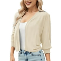 TKLPEHG Women's Classic 3/4 Sleeve Cardigan Open Front Cropped Cardigan Sweater Knit Short Jackets (Beige,M)