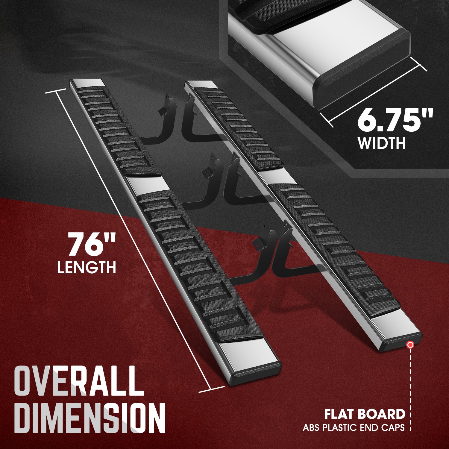 DNA Motoring 6.75 Inch Flat Running Boards Compatible with Nissan Titan King (Extended) Cab 2004-2024, Stainless Steel Side Steps Nerf Rails Bars