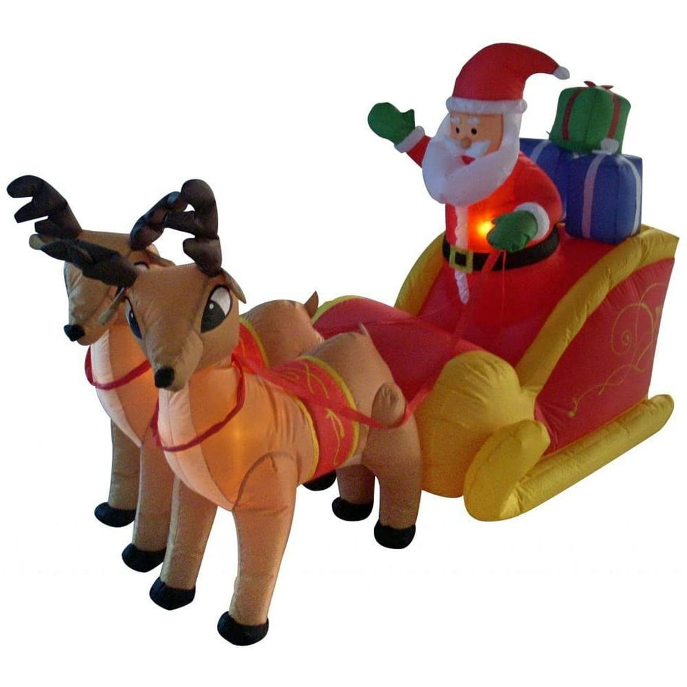 6 Foot Long Christmas Inflatable Santa on Sleigh with Reindeer Yard ...