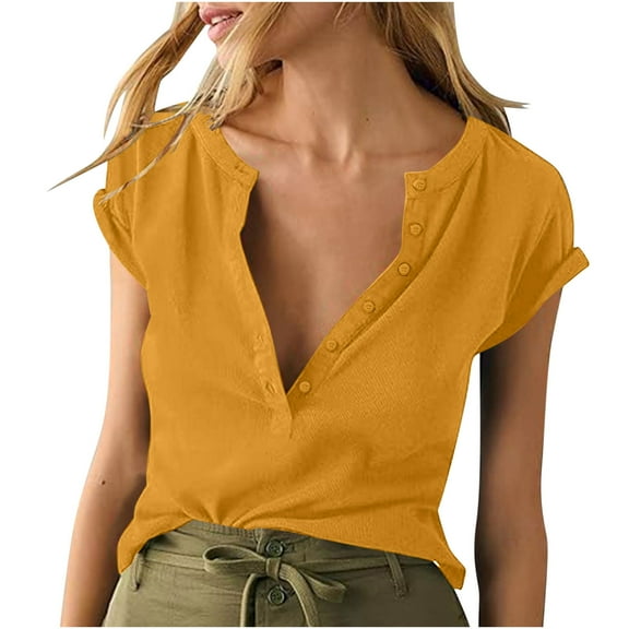 LYXSSBYX Summer Blouses for Women 2024 Short Sleeve Women Solid Deep V Neck Low Cut Tops Casual Ribbed Knit T-Shirts Summer Short Sleeve Tees Tops