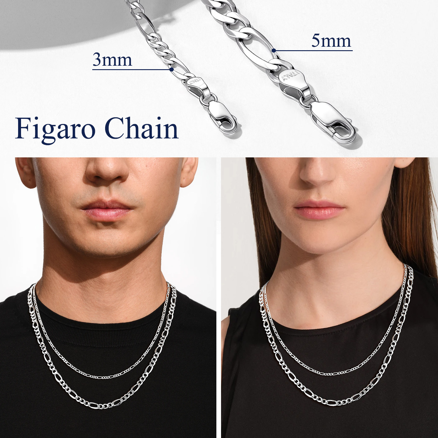 Suplight 925 Sterling Silver Figaro Chain Necklace, 20 Inches photo 4