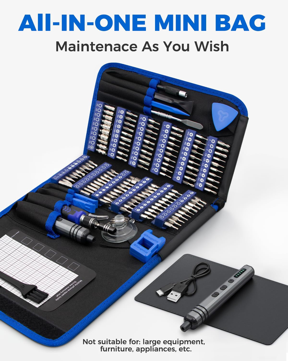 Mini Electric Screwdriver Set 140-in-1:  Small Cordless - 120 Precision Bits 5 Torque Settings Led Light Magnetic Power Repair Tool Kit For Pc Rc Electronics