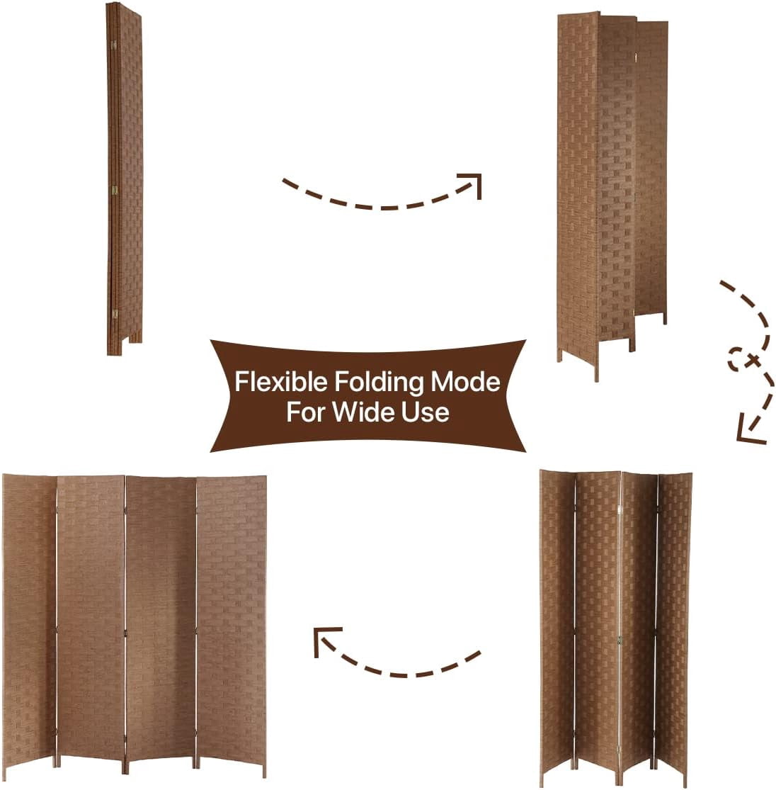 Dkelincs 4 Panel Room Dividers and Folding Privacy Screen Wooden Partition Wall Divider Portable Freestanding Privacy Wall, Natural