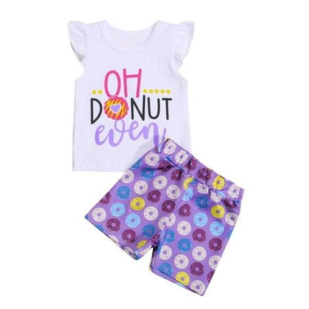 

Little Girls T-shirt and Shorts Set Fashion Letter Fly Sleeve Tops and Printing Elastic Short Pants