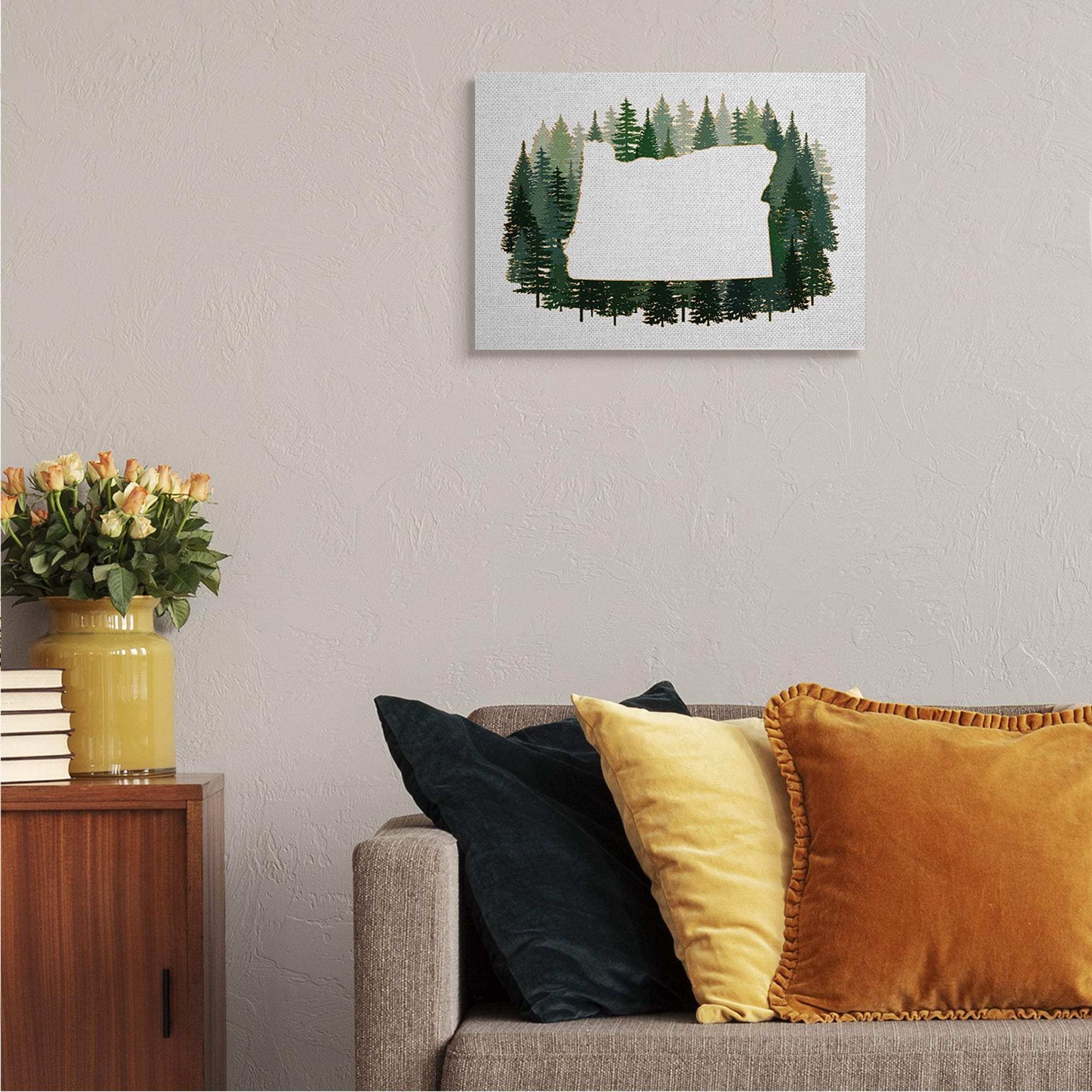 Stupell Industries Oregon State Outline Green Pine Tree Forest Town & City Painting Gallery Wrapped Canvas Art Print Wall Art, 16 x 20