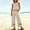 Beige, variant on 2 Piece Cotton Linen Outfit, Women's Lace Trim Sleeveless Top & High Waist Wide Leg Pants for Travel, Beige L